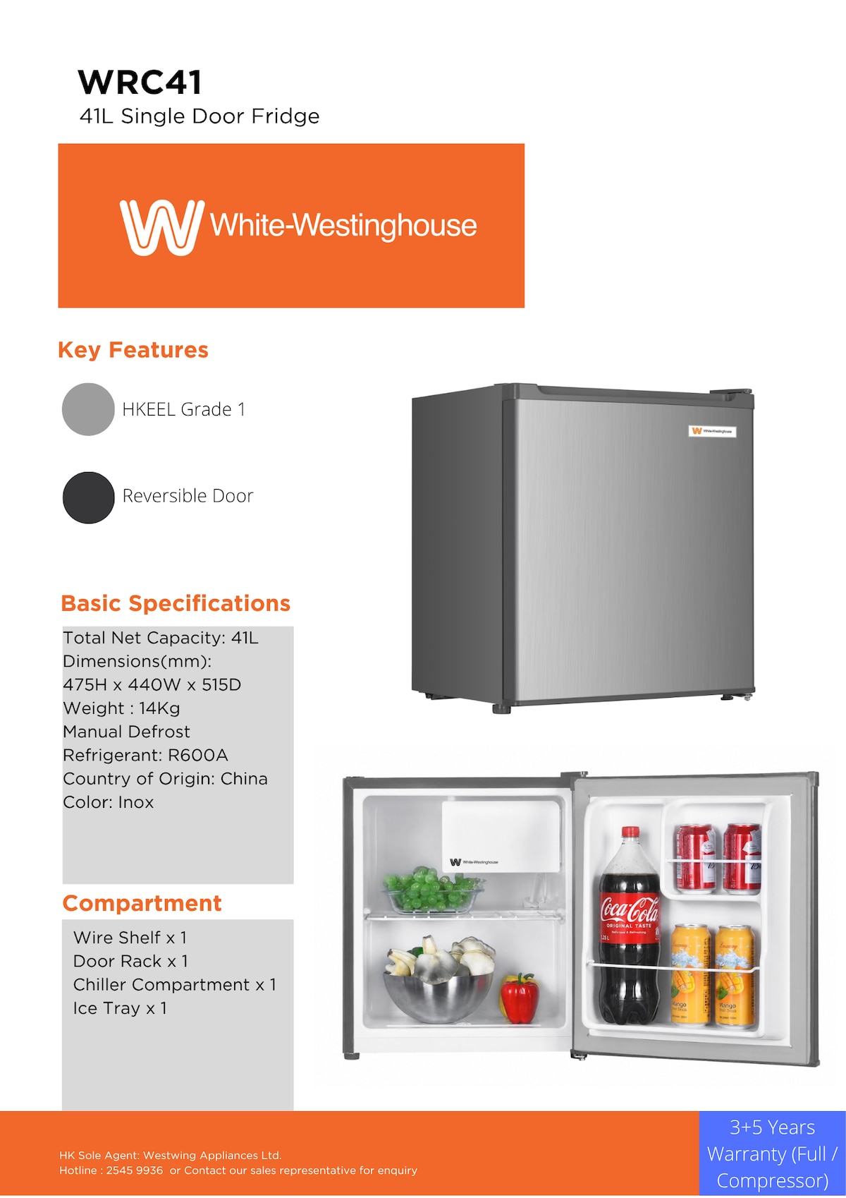 WHITE WESTINGHOUSE WRC41 Single door Refrigerator Fridge